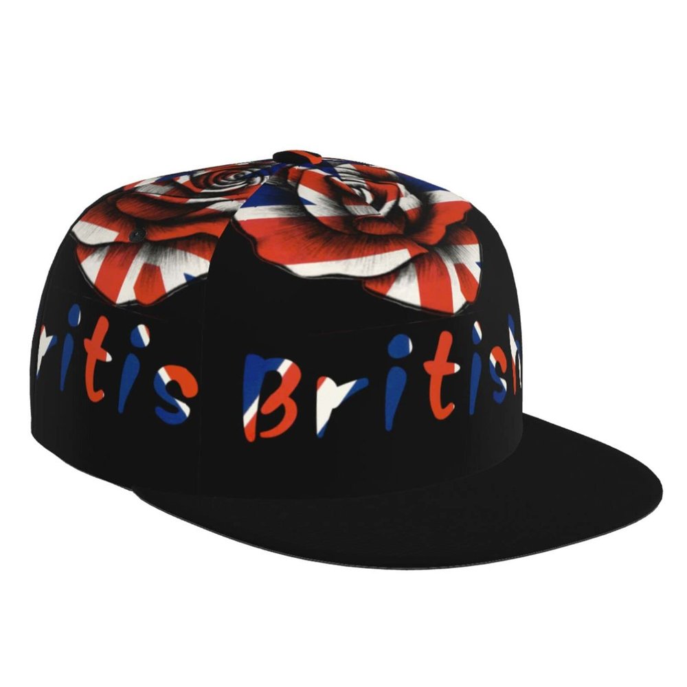 British Flags and Rose Flat Bill Brim Baseball Cap Cool Hip Hop Trucker Hat Men Women Adjustable Baseball Caps