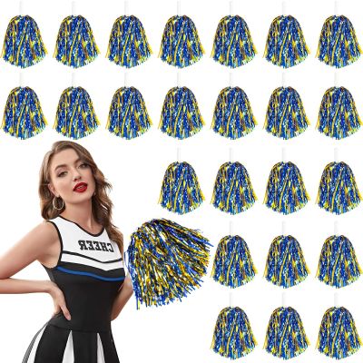 DILIBRA 24 Pcs Metallic Cheerleading Pom Poms, Cheerleaders Cheer Pom Poms with Baton Handle, Cheering Squad Hand Flower for Adults Kids Team Spirit Sports Game Dancing Party