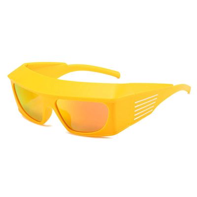 willochra Wrap Around Sunglasses Futuristic Sunglasses Oval Y2k Sunglasses Sports Trendy Sunglasses Cool Glasses for Women Men (yellow)