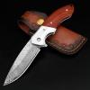 KOMWERO Damascus Pocket Knife, Sharp Damascus Steel Knife with Core VG10 Steel Blade Wood Handle, Folding Knife with Clip for Men Hunting, 60 HRC view 1