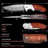 KOMWERO Damascus Pocket Knife, Sharp Damascus Steel Knife with Core VG10 Steel Blade Wood Handle, Folding Knife with Clip for Men Hunting, 60 HRC view 4