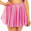 Jugaoge Women's Shiny Metallic Stretchy Flared Mini Skater Skirt Ruched Micro Rave Skirt Hot Pink Medium view 2