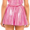 Jugaoge Women's Shiny Metallic Stretchy Flared Mini Skater Skirt Ruched Micro Rave Skirt Hot Pink Medium view 4