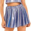 Jugaoge Women's Shiny Metallic Stretchy Flared Mini Skater Skirt Ruched Micro Rave Skirt Blue Medium view 1