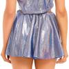 Jugaoge Women's Shiny Metallic Stretchy Flared Mini Skater Skirt Ruched Micro Rave Skirt Blue Medium view 4