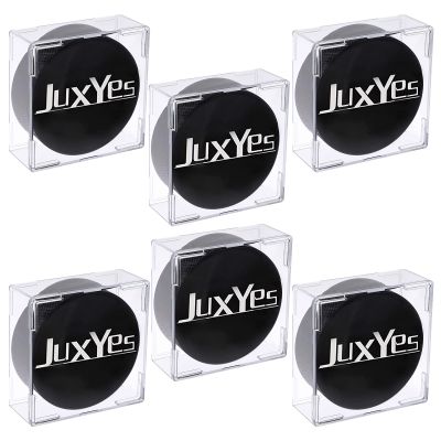 JUXYES Pack of 6 Plastic Clear Hockey Puck Display Case, Stackable Hockey Puck Holder Display Case Square Cube Transparent Hockey Puck Free Standing Display Cases