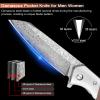 KOMWERO Damascus Pocket Knife with Clip Leather Sheath, 3.14 inch Sharp Damascus Steel Knife with Rosewood Handle, EDC Damascus Folding Knife for Men Women Camping Collection view 2