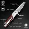 KOMWERO Damascus Pocket Knife with Clip Leather Sheath, 3.14 inch Sharp Damascus Steel Knife with Rosewood Handle, EDC Damascus Folding Knife for Men Women Camping Collection view 3