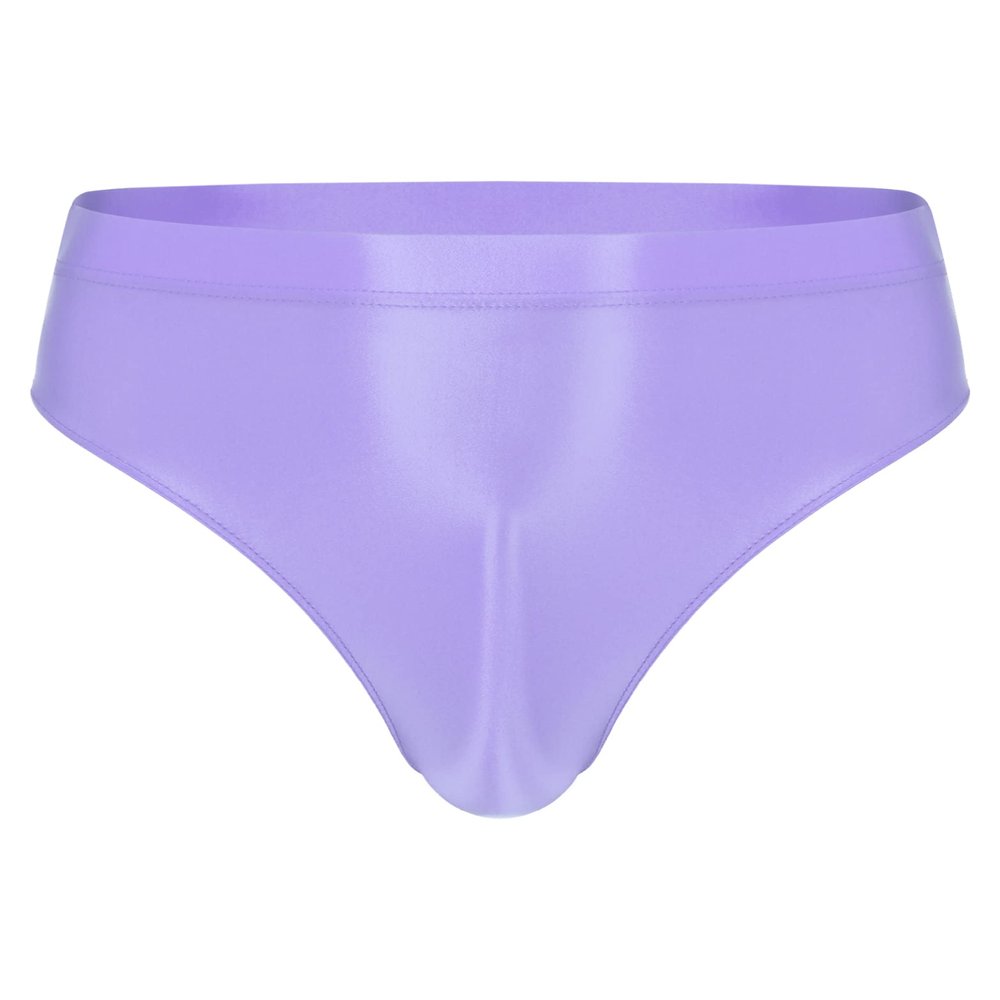 Hedmy Men's Sexy 8D Oil Shiny Glossy Briefs Underwear High Cut Thong Swim Trunks Sports Panties High Cut Light Purple Large