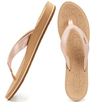 ONCAI Flip Flops For Women Yoga Mat Non-Slip Womens Flip Flops Sandals Summer Beach Slippers With Arch Support Slip On Lightweight EVA Sole Beige Size 8.5