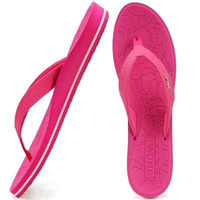 ONCAI Flip Flops For Women Yoga Mat Non-Slip Womens Flip Flops Sandals Summer Beach Slippers With Arch Support Slip On Lightweight EVA Sole Hot Pink Size 8