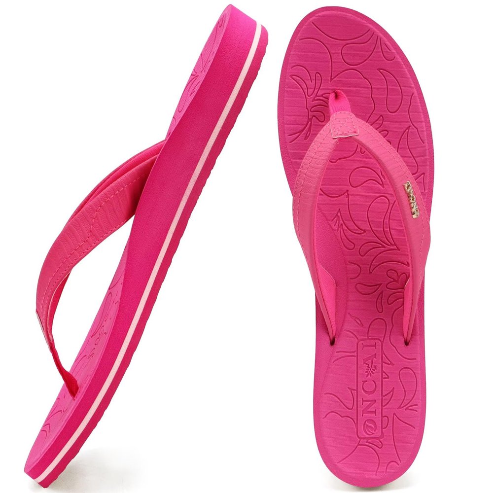 ONCAI Flip Flops For Women Yoga Mat Non-Slip Womens Flip Flops Sandals Summer Beach Slippers With Arch Support Slip On Lightweight EVA Sole Hot Pink Size 8
