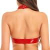FEESHOW Women Halter Sexy PU Leather Tank Top Pole Dance Bustier Crop Camis Vest Streetwear Tops Red XX-Large view 3