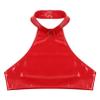 FEESHOW Women Halter Sexy PU Leather Tank Top Pole Dance Bustier Crop Camis Vest Streetwear Tops Red XX-Large view 4