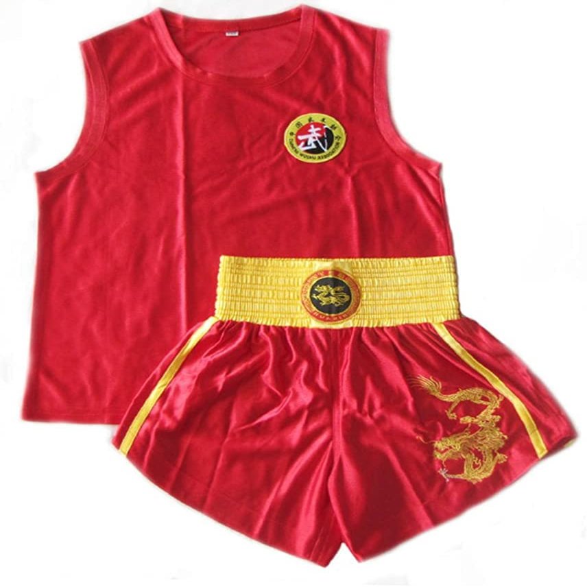 FM2018XSL Boxing Uniform Set Top Shorts Boxing Clothes in Chinese Style for Sanda Combat (red,L-160CM)