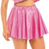 Lejafay Women's PVC Leather Wet Look Flared Pleated Mini Skater Skirts Ruffled Dance A-line Skirts Hot Pink X-Large view 2