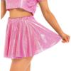 Lejafay Women's PVC Leather Wet Look Flared Pleated Mini Skater Skirts Ruffled Dance A-line Skirts Hot Pink X-Large view 3