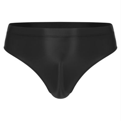 ACSUSS Men Sexy Glossy Low Waist Underwear Bulge Pouch Briefs High Cut Seamless Panties Lingeries 2# Black Large