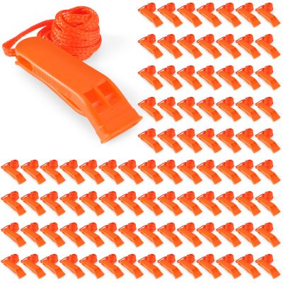 Sotiff 100 Pieces Emergency Whistles with Lanyard Safety Survival Whistles Loud Blast for Safety Camping Hiking Boating Hunting Survival Rescue Signaling(Orange)