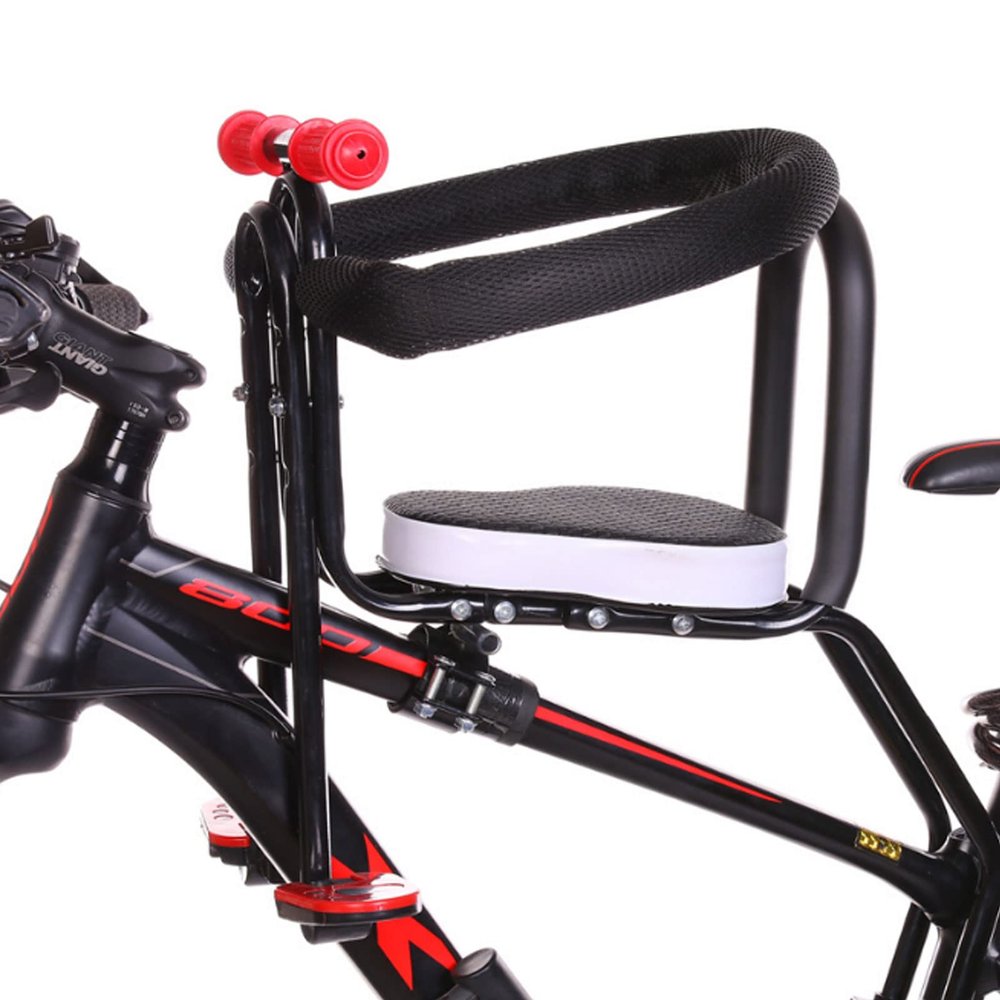 Baby Bike Front Seat Mount Kids Bicycle, Children's Removable Bicycle Front Seat with Pedal Handle and Crash Barrier for Mountain Bikes Road Bike Child Bike, 0.6-4 Years(up to 110lbs),Black