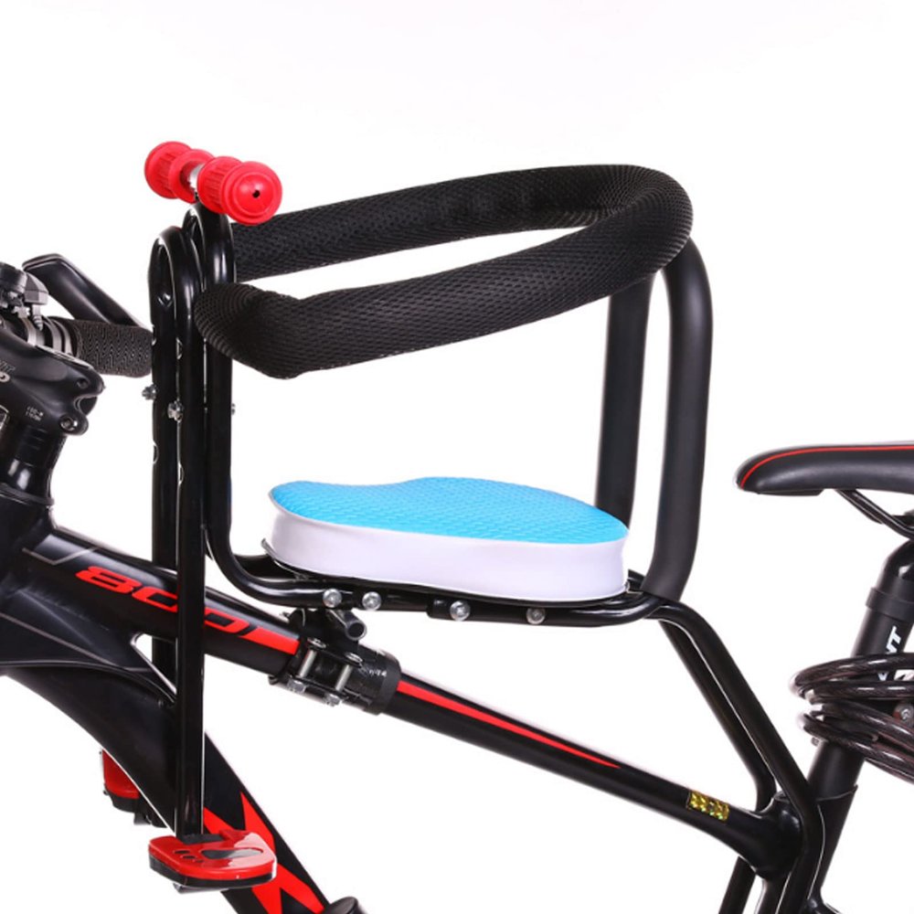 Baby Bike Front Seat Mount Kids Bicycle, Children's Removable Bicycle Front Seat with Pedal Handle and Crash Barrier for Mountain Bikes Road Bike Child Bike, 0.6-4 Years(up to 110lbs),Blue