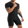 JEEYJOO Men's One-Piece Short Sleeve Workout Bodysuit Zipper Front Leotard Wrestling Singlet Unitard Black XX-Large view 2