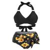 DRESSFO Women's Vacation Bikini Set  Sunflower Knot Ring Wrap Halter High Waist Tummy Control Swimwear (Black2/Small) view 1