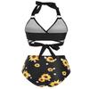DRESSFO Women's Vacation Bikini Set  Sunflower Knot Ring Wrap Halter High Waist Tummy Control Swimwear (Black2/Small) view 3