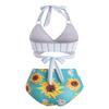 DRESSFO Women's Vacation Bikini Set  Sunflower Knot Ring Wrap Halter High Waist Tummy Control Swimwear (Multi/1X) view 2