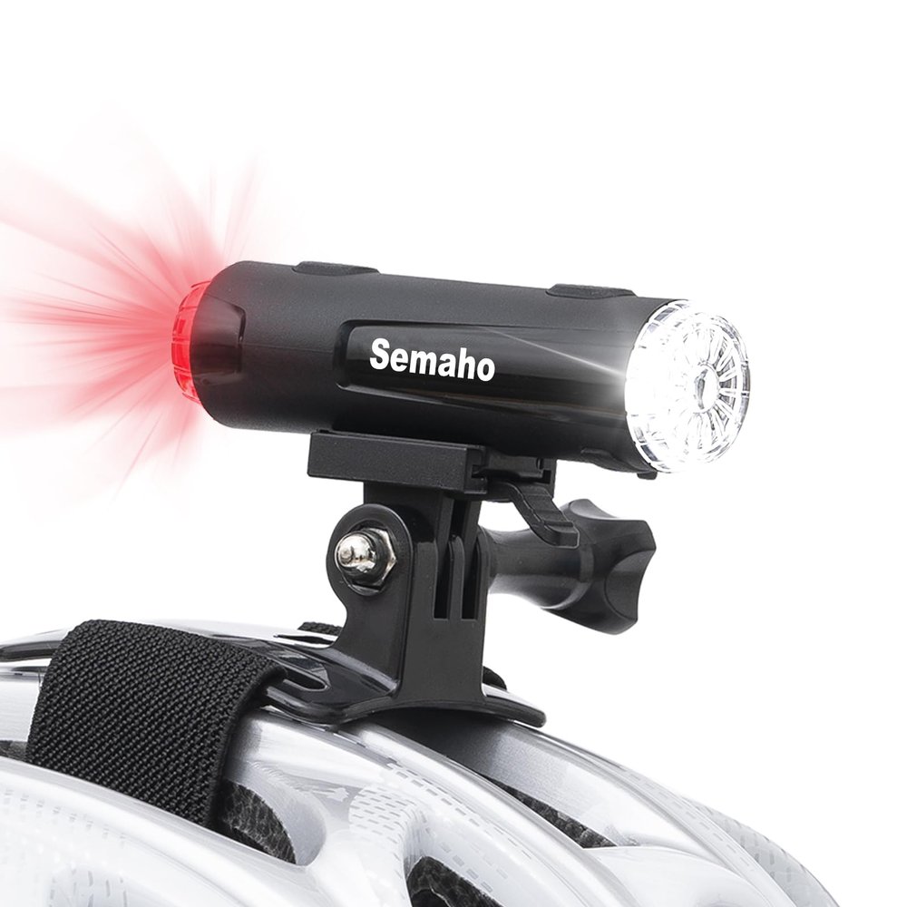 Semaho 2in 1 Rechargeable Helmet Light with Bracket Mount Night Bike Light Riding Safety 5 Warning Light Modes IP66 Waterproof Bicycle Light, 360 Rotatable Front Rear Lights, Mountain Bike Headlight