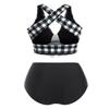 DRESSFO Women's Vacation Bikini Set  Sunflower Knot Ring Wrap Halter High Waist Tummy Control Swimwear (Black1/Small) view 2