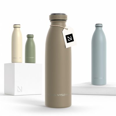 LARS NYSM Stainless Steel Insulated Water Bottle 12oz 17oz 25oz 34oz 51oz | Insulated Thermo Flask for Hot and Cold Beverages | Leakproof Drinking Bottle (Taupe Brown, 17oz)
