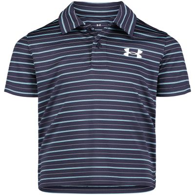 Under Armour Boys' Matchplay Short Sleeve Golf Polo, Lightweight Performance Stretch, Logo Detailing, Mid Navy Stripe, 4