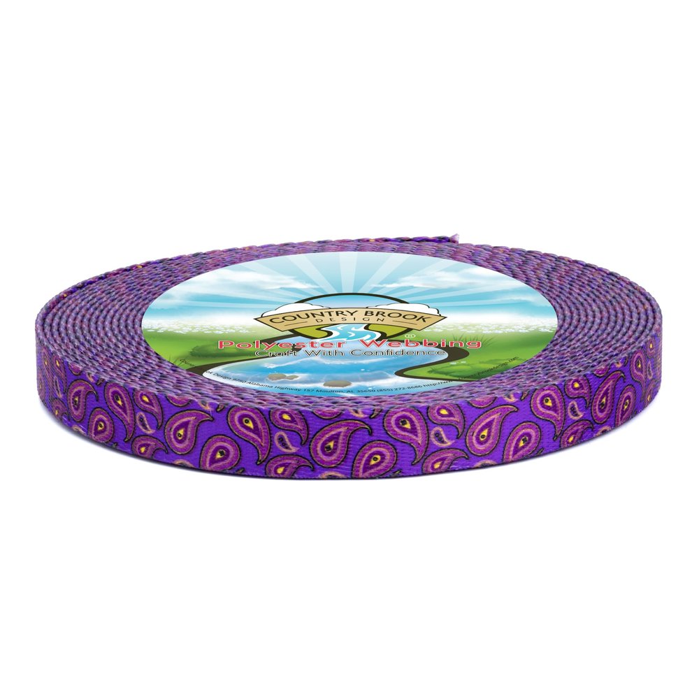 Country Brook Design - Purple Paisley Polyester Webbing (5/8 Inch, 5 Yards)