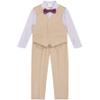 Calvin Klein Boys' 4-Piece Formal Suit Set, Includes Dress Shirt with Bow Tie, Suit Vest & Dress Pants, Khaki Sharkskin, 2T view 1