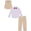 Calvin Klein Boys' 4-Piece Formal Suit Set, Includes Dress Shirt with Bow Tie, Suit Vest & Dress Pants, Khaki Sharkskin, 2T view 2