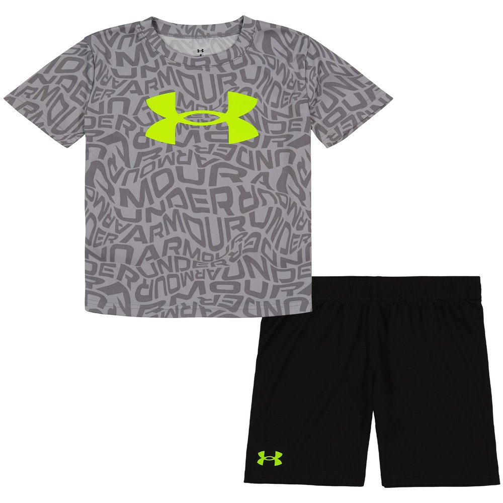 Under Armour Boys' 2-piece Short Sleeve Graphic T-Shirt and Shorts Set, Lightweight & Breathable, Gray Zone, 2T