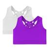 Kurve Girls Sleeveless Tank Top - Seamless Stretchy Strappy Back Crop Racerback Bra - Shirt Sports Bra for Kids, UPF 50+ Made in USA, White/Neon Purple Set, Age 4-8 Years view 1