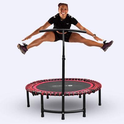 Fitness Trampoline for Adults and Kids, Indoor Rebounder Exercise Trampoline for Workout Fitness for Quiet and Safely Cushioned Bounce Workout (with Handles, Red)