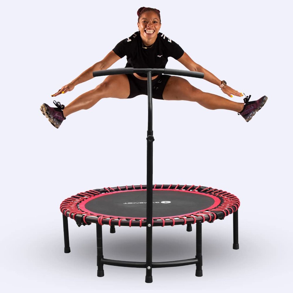 Fitness Trampoline for Adults and Kids, Indoor Rebounder Exercise Trampoline for Workout Fitness for Quiet and Safely Cushioned Bounce Workout (with Handles, Red)