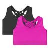 Kurve Girls Sleeveless Tank Top - Seamless Stretchy Strappy Back Crop Racerback Bra - Shirt Sports Bra for Kids, UPF 50+ Made in USA, Black/Neon Fuschia Set, Age 9-14 Years view 1