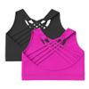 Kurve Girls Sleeveless Tank Top - Seamless Stretchy Strappy Back Crop Racerback Bra - Shirt Sports Bra for Kids, UPF 50+ Made in USA, Black/Neon Fuschia Set, Age 9-14 Years view 2