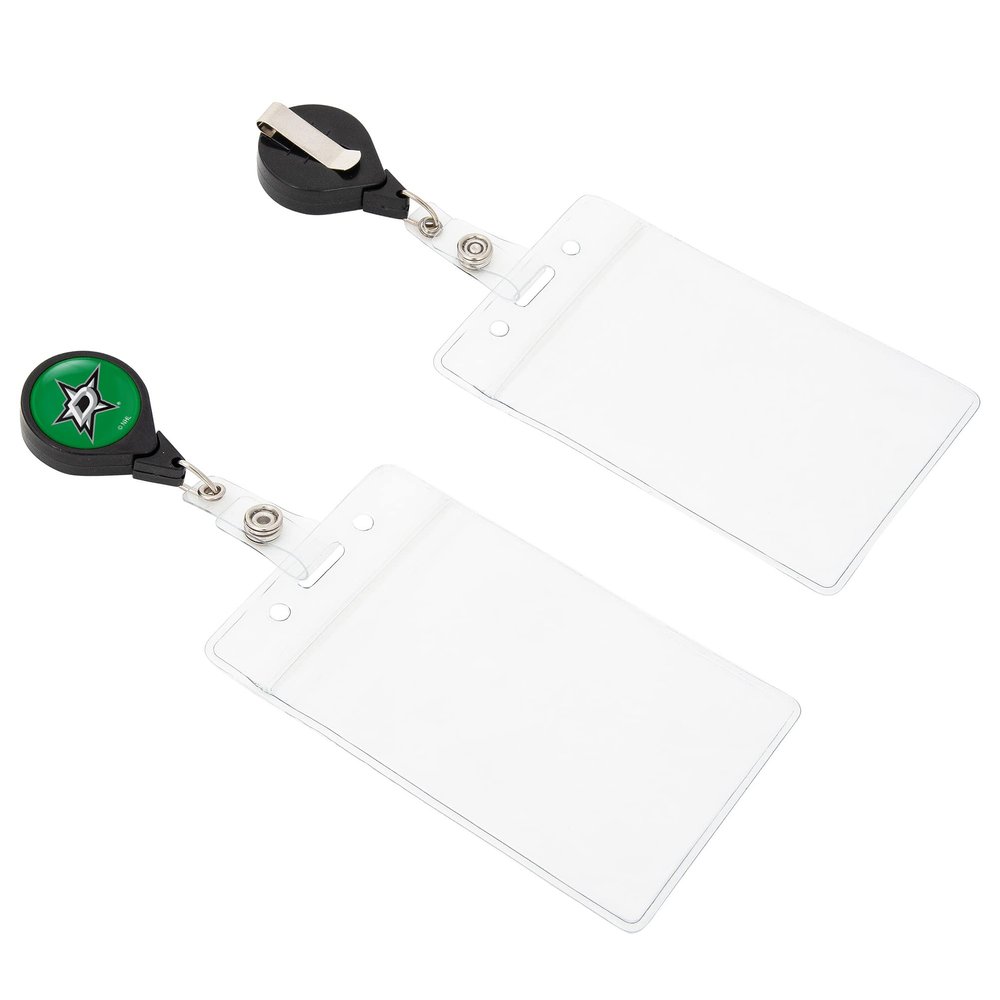 Desert Cactus Dallas Stars NHL Team Retractable Badge Holder NHL Team ID Reel with Ticket Clip for Lanyard, Work, School & Office Access (Badge Reel with Pouch)