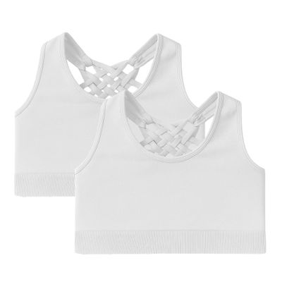 Kurve Girls Sleeveless Tank Top - Seamless Stretchy Strappy Back Crop Racerback Bra - Shirt Sports Bra for Kids, UPF 50+ Made in USA, White/White Set, Age 4-8 Years