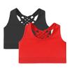 Kurve Girls Sleeveless Tank Top - Seamless Stretchy Strappy Back Crop Racerback Bra - Shirt Sports Bra for Kids, UPF 50+ Made in USA, Black/Red Set, Age 4-8 Years view 1