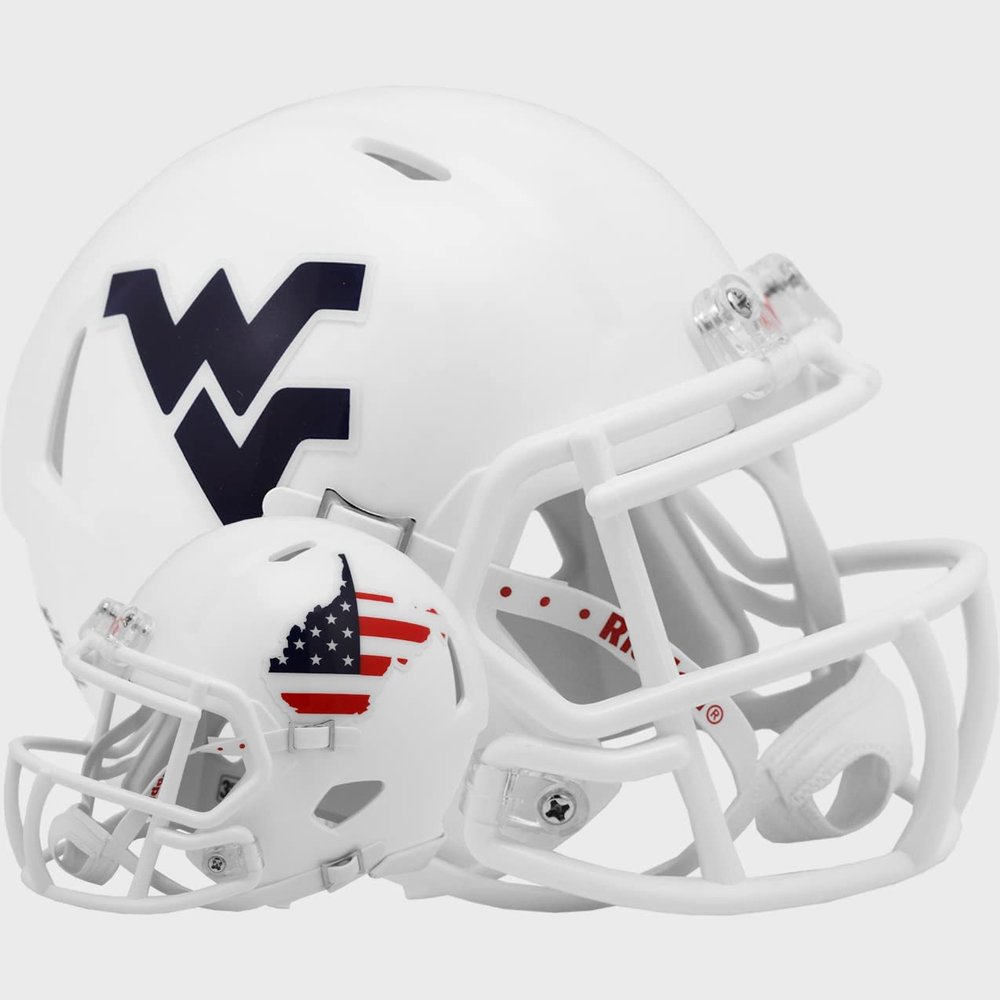 West Virginia Mountaineers Stars and Stripes Revolution Speed Mini Football Helmet