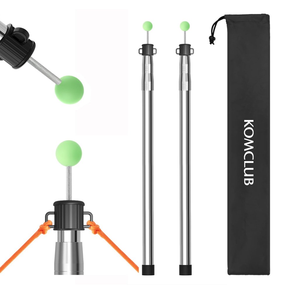 KOMCLUB Telescoping Tent Tarp Pole Adjustable Tarp Poles 3 Section Heavy Duty Canopy Poles Stainless Steel Portable Camping Poles 33"-86.61" for Hiking Car Canopy Awning 2Pcs Set (Silver)