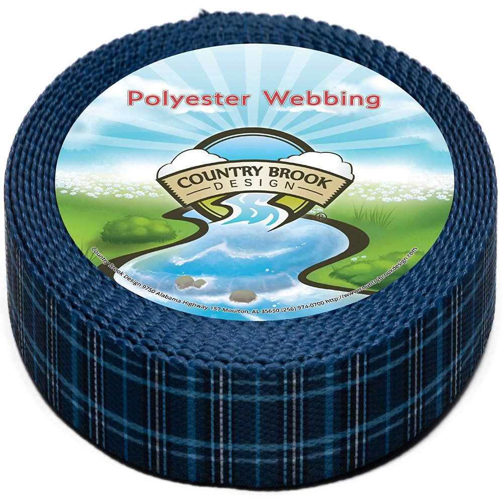 Country Brook Design - Navy Plaid Polyester Webbing (5/8 Inch, 20 Yards)