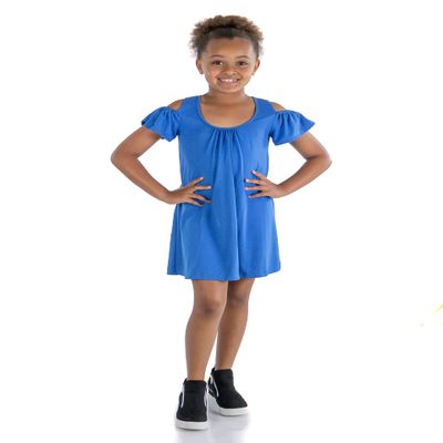 24seven Comfort Apparel Pleated Cold Shoulder Summer Dress for Girls Turquoise