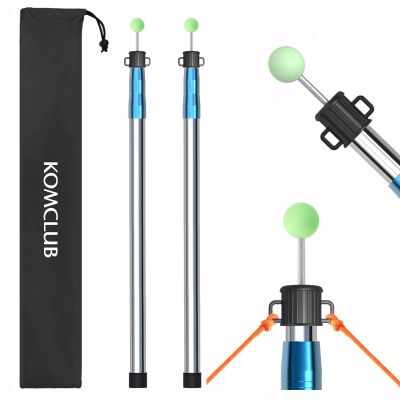 KOMCLUB Telescoping Tent Tarp Pole Adjustable Tarp Poles 3 Section Heavy Duty Canopy Poles Stainless Steel Portable Camping Poles 33"-86.61" for Hiking Car Canopy Awning 2Pcs Set (Blue)